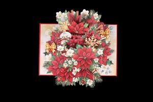 Carte de vœux pop-up florale de Noël Viet-craft, en carton découpé, motif poinsettia et flocon de neige, impression numérique, rectangulaire - Product Image 6