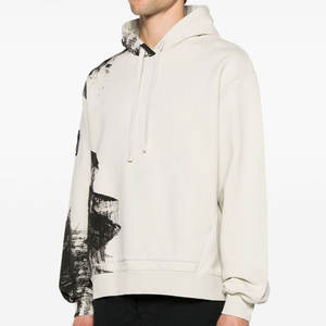 Sweat à capuche oversize blanc personnalisé pour homme, style streetwear, avec motif graphique noir, en molleton épais et délavé, à épaules tombantes - Product Image 6
