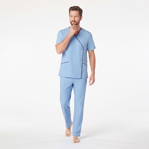 ชุดยูนิฟอร์มแพทย์ชาย แขนสั้น เสื้อและกางเกง คอปกพับ แต่งขอบสีขาว - Product Image 3