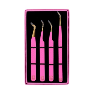 GEMSTONE ENTERPRISES GS-555 – Lot de 4 pinces à épiler durables et réutilisables en acier inoxydable avec emballage personnalisé pour applications de cils - Product Image 1