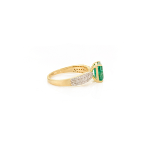 Anillo de Boda de Oro Amarillo K14 Sólido con Esmeralda y Diamantes, Piedra de Nacimiento de Mayo, Venta al por Mayor de Fábrica, Joyería de Gran Demanda - Product Image 5