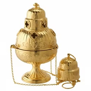 Embossed Style Brass Thurible <b>For</b> Religious Craft Church Supplies Incense <b>Burner</b> Thurible <b>For</b> Fragrance Use - Product Image 1