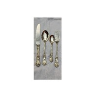 Ensemble de couverts vintage en acier inoxydable avec poignée en laiton, écologique, compatible lave-vaisselle, bord droit, 4 pièces, luxe (cuillère, fourchette, couteau)
