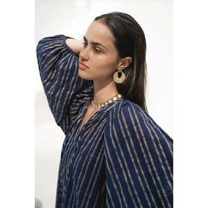 Vestido Maxi Poet, Color Zafiro, Silueta Vintage, Tejido Artesanal Natural, Ecológico, 100% Algodón, Exclusivo y Sostenible - Product Image 2