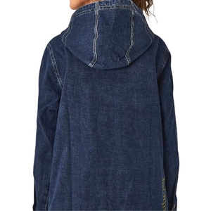 Chaqueta Vaquera para Mujer, Manga Larga, Cierre de Botones, Estilo Utilitario con Capucha, Resistente al Viento, para Otoño, Corte Regular, Color Sólido - Product Image 2