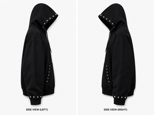 Voxstyle Men's <b>Black</b> <b>Zip</b>-Up <b>Hoodie</b> Oversized Cotton fleece Streetwear with Rhinestone Details Front Logo Autumn Wear - Product Image 3