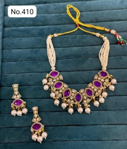 R.K. Collar chapado en oro con circonita roja y perlas de imitación, estilo étnico, con pendientes a juego, conjunto de joyería para boda de mujer. - Product Image 4