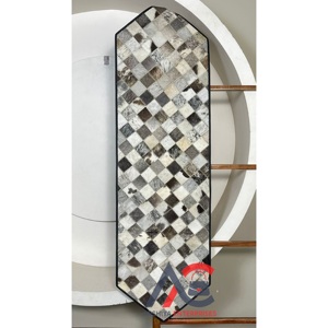 Hot Selling Cowhide Patchwork Table Runner Checkered Design with Genuine Leather Farmhouse Decor for Dining & Console Tables - Product Image 1