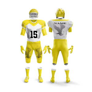 Ensemble d'uniformes de football américain jaunes personnalisés, impression par transfert thermique, broderie, jersey respirant en polyester, pantalon, hommes, adultes, OEM - Product Image 1