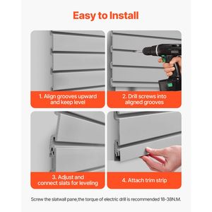 Panel de Pared de PVC Gris Ajustable de Fácil Instalación, 8 x 4 pies, Accesorios para Estantes de Garaje - Paneles de Pared Ranurados - Product Image 6