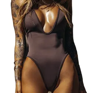 2024 Latest one piece bikini suit solid V Neck padded bra backless swimsuit & Beachwear wholesale