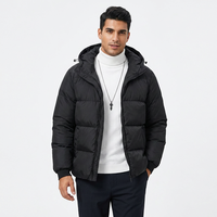 Blouson Bomber d'Hiver pour Homme à Capuche et Col Montant, Couleur Unie, Respirant, Coupe-Vent, Fermeture Éclair Frontale, Décontracté, en Tissu Polyester Peigné