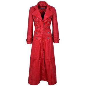 เสื้อโค้ทยาวสีแดงสำหรับผู้หญิง สไตล์โกธิค หนังเทียมแท้ 100% ผลิตตามสั่ง ขายส่ง ปี 2026 - Product Image 1