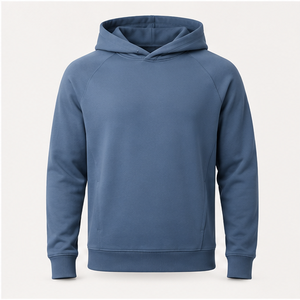 เสื้อฮู้ดดี้ผู้ชายสีน้ำเงินหม่นทรงหลวมแบบสวมใส่สบาย ไม่มีเชือกผูก ด้านหน้าเรียบ ผ้าฝ้ายยืดหยุ่น เฟรนช์เทอร์รี่ รุ่น MHOOD-0014 - Product Image 1