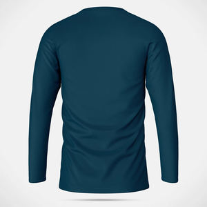 เสื้อยืดคอกลมแขนยาวสีทึบสำหรับผู้ชาย เสื้อยืดคอกลมถักแบบลำลอง สีเขียวอมฟ้าเข้ม - Product Image 6