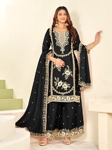 Salwar Kameez Moderno para Mujer CHINON con Forro Completo y Bordado Intenso para Bodas/Fiestas - Product Image 3