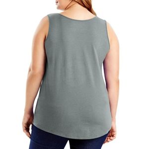 Camiseta sin mangas gris jaspeado de talla grande para mujer, cuello redondo, mezcla de algodón, top básico para capas, venta al por mayor de fábrica - Product Image 3