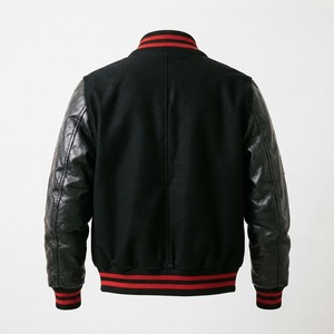 Veste universitaire en cuir PU noir pour homme avec broderie rouge et blanche, col rabattu, coupe classique, vêtement d'automne pour homme - Product Image 2
