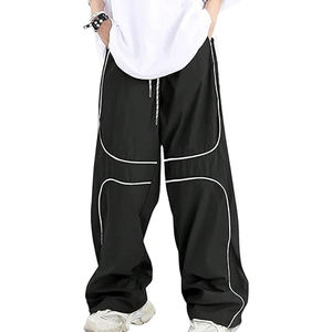 Pantalon cargo baggy pour homme grande taille, avec bordure contrastée, cordon de serrage, style streetwear décontracté, coton lavé, OEM - Product Image 1