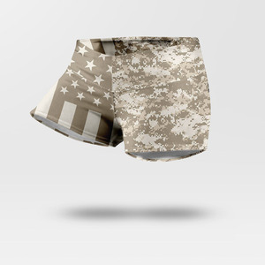 Shorts de poliéster y spandex de alta elasticidad con diseño de panel de bandera y sublimación por transferencia de calor con logo personalizado para mujer. - Product Image 1