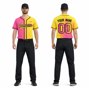 Maillot de baseball personnalisé dégradé pour homme, rose et jaune, uniforme de sublimation respirant à séchage rapide, tenue de sport d'équipe avec nom et numéro - Product Image 1