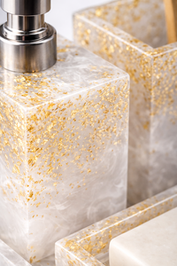 Factory Price Luxury Resin Bathroom Accessories <b>Set</b> with Gold Foil <b>Soap</b> Dispenser Toothbrush Holder <b>Soap</b> Dish & Tray Home Decor - Product Image 4