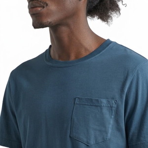 Camiseta Personalizada de Manga Corta Azul para Hombre, Corte Regular, Cuello Redondo, Estilo Casual, Algodón Jersey, Bolsillo Frontal, Color Sólido - Product Image 4