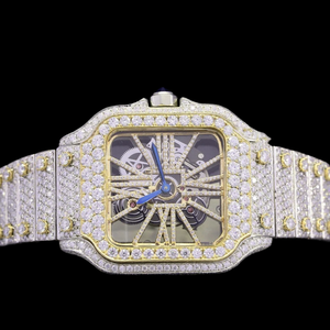 Fully Iced Out Square <b>Skeleton</b> Dial Moissanite Bezel Setting Fashion <b>Watch</b> Hip Hop <b>Man's</b> Made Two Tone Exclusive Diamond <b>Watch</b> - Product Image 1