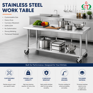 Mesa de Trabajo de Acero Inoxidable con Certificación CE para Cocina Comercial, con Ruedas, Banco de Trabajo Metálico Resistente para Equipamiento de Restaurantes - Product Image 1