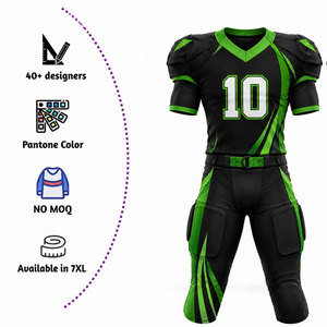 Ensemble d'uniformes de football américain personnalisés en polyester, col en V, manches courtes, tissu respirant, pantalon ajusté, adulte - Product Image 1