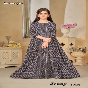 Conjunto de Vestido y Bolero para Niñas de Alta Calidad en Seda Muselina/Seda Georgette Sintética Estampada, Colección Madre-Hija, Proveedor Indio - Product Image 1
