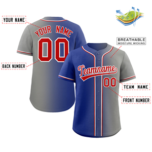 Maillot de baseball personnalisé pour homme, bleu, gris, rouge, nom et numéro de l'équipe, impression sublimée, évacuation de l'humidité, manches courtes, coupe régulière, adulte - Product Image 4