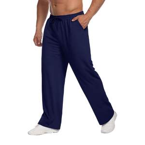 Pantalon cargo décontracté pour homme, coupe ample, bleu roi, taille mi-haute élastique avec cordon de serrage, 100% coton épais, jambe droite, confortable - Product Image 2