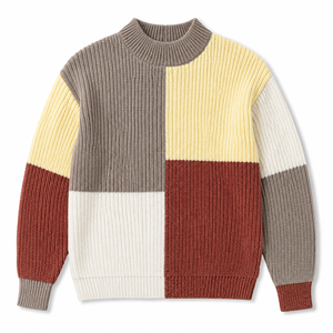 Women's Color Block Chenille Shaker Stitch Sweater 100% Polyester Chunky Knit Mock Neck <b>Pullover</b> | OEM Manufacturer - Product Image 3