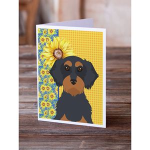Summer Sunflowers Wirehair Black Tan Teckel Cartes de vœux Pack 8 Whimsical A7 Taille 5x7 Cartes vierges avec enveloppes - Product Image 2