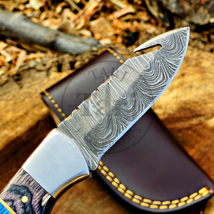 Couteau de poche pliant en acier Damas, vente en gros, manche personnalisé, étui en cuir, gravure de logo OEM disponible, très tranchant - Product Image 4