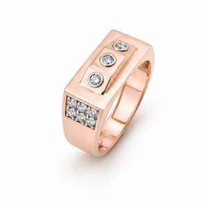 <b>Mens</b> 18KT Rose Gold Geometric Rectangular Cubic Zirconia <b>Ring</b> Multi Stone Cluster Side Detail Statement Wedding Party Gift - Product Image 2