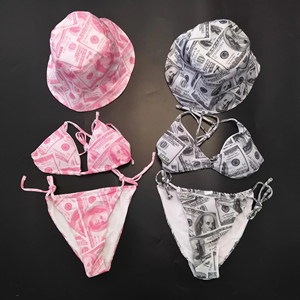 Conjunto de Bikini con Estampado Floral para Mujer, Diseño Personalizado con Logotipo, Top Halter con Lazos Laterales, Secado Rápido, Spandex, Poliéster, Traje de Baño, Ropa de Playa - Product Image 5