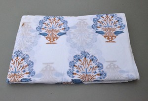 White & Blue Hand Block Printed Cotton Fabric with Traditional Floral Motif – Soft Breathable Indian Cotton by Yard - Product Image 4