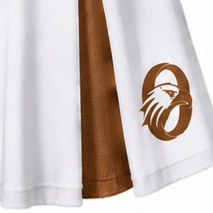 Ensemble d'uniforme de cheerleading sublimé blanc et marron sans manches, haut et jupe pour équipe sportive, tenue de sport pour entraînement, performance et compétition - Product Image 6