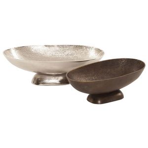 Ensemble de bols ovales sur piédestal en aluminium moulé, texture texturée, nickel et bronze antique - Product Image 1