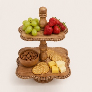Handcrafted 2 Tier Wood Beaded Tiered <b>Server</b> Farmhouse Decorative Tray for Kitchen Island Decor Boutique Home Styling - Product Image 4