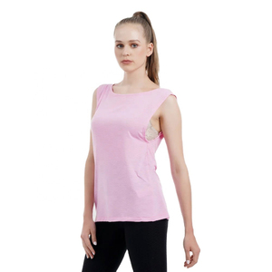 Top Rosa sin Mangas para Mujer con Ribete Negro, Cuello Barco y Hombros Anchos, Ideal para Entrenamientos de Verano o Atuendos Casuales - Product Image 3