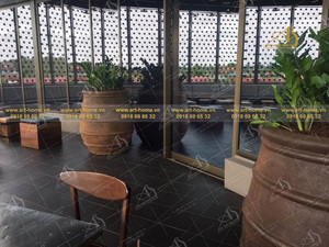 Moderno GRC grande tarro de cinco anillos maceta duradera al aire libre Patio jardín decoración para el paisaje del hogar - Product Image 2