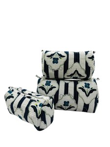 Set 3 Durable Lightweight Handblock Printed 100% Cotton Quilted Cosmetic Storage Utility Bag Set Zipper Closure ( <b>Makeup</b> Pouch ) - Product Image 3