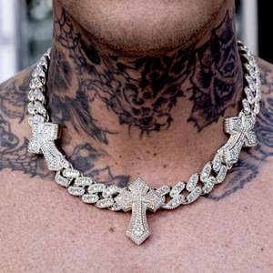 Collar de Cadena Cubana con Moissanita Cruzada, Chapado en Oro sobre Plata de Ley 925, Gargantilla de Eslabones para Hombres y Mujeres, Joyería para Fiestas - Product Image 2