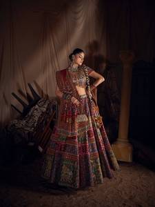 Lehenga traditionnel indien spécial Navratri en coton mousseline gaufré avec véritable travail de miroir, longueur ras du sol, multicolore, dentelle faite main pour les fêtes - Product Image 2
