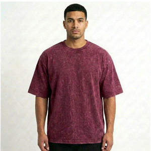 Camiseta de algodón tie-dye oversize para hombre, manga corta, cuello redondo, estilo casual, color liso, tejido de punto jersey, hombros caídos - Product Image 1