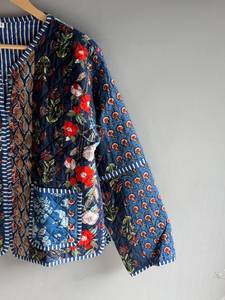 <b>Quilted</b> Cotton <b>Jacket</b> Women Floral <b>Pattern</b> O-Neck Full Sleeve Autumn Regular Length Patch Pocket Hand Embroidery GIFT FOR HER - Product Image 5