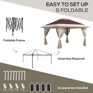 Gazebo Moderno a 2 Livelli in Acciaio e Alluminio 13x13 Impermeabile con Borsa per il Trasporto Marrone per Esterni - Product Image 5